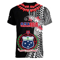 Polynesian Pride Samoa Women V Neck T Shirt Ula Fala Mix Samoan Tribal Black Version - Wonder Print Shop