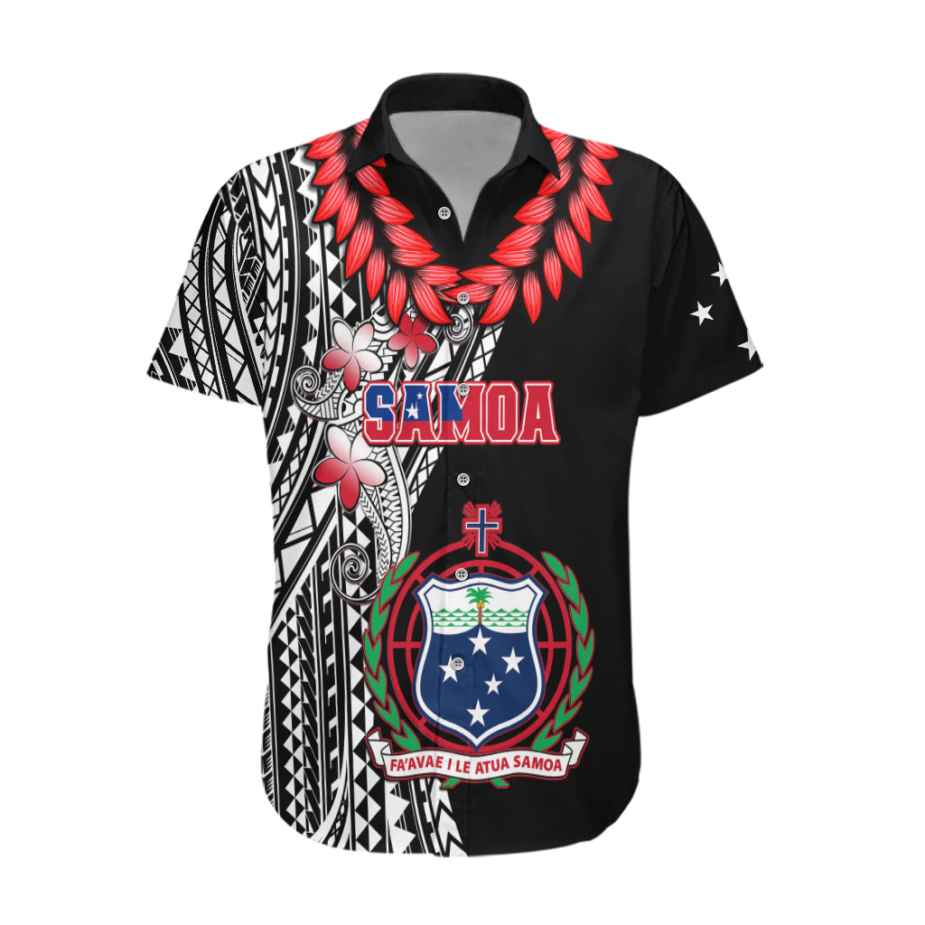 Personalised Samoa Hawaiian Shirt Ula Fala Mix Samoan Tribal Black Version - Wonder Print Shop