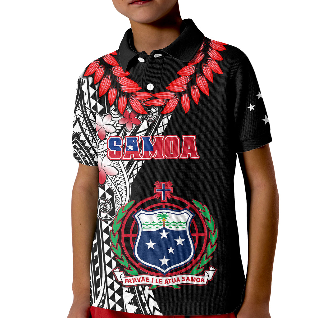 Personalised Samoa Kid Polo Shirt Ula Fala Mix Samoan Tribal Black Version - Wonder Print Shop