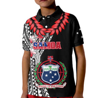 Personalised Samoa Kid Polo Shirt Ula Fala Mix Samoan Tribal Black Version - Wonder Print Shop