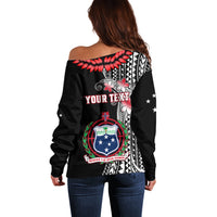 Personalised Samoa Off Shoulder Sweater Ula Fala Mix Samoan Tribal Black Version - Wonder Print Shop