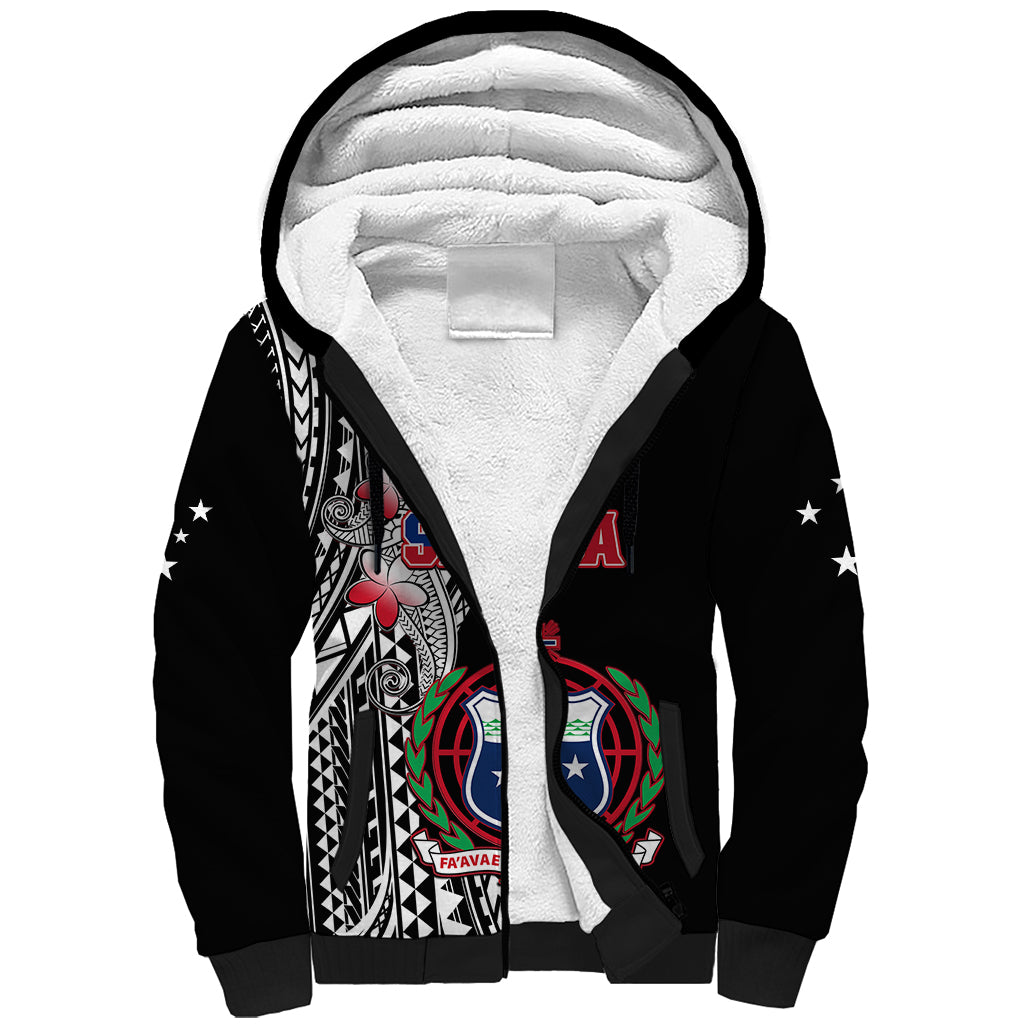 Personalised Samoa Sherpa Hoodie Ula Fala Mix Samoan Tribal Black Version - Wonder Print Shop