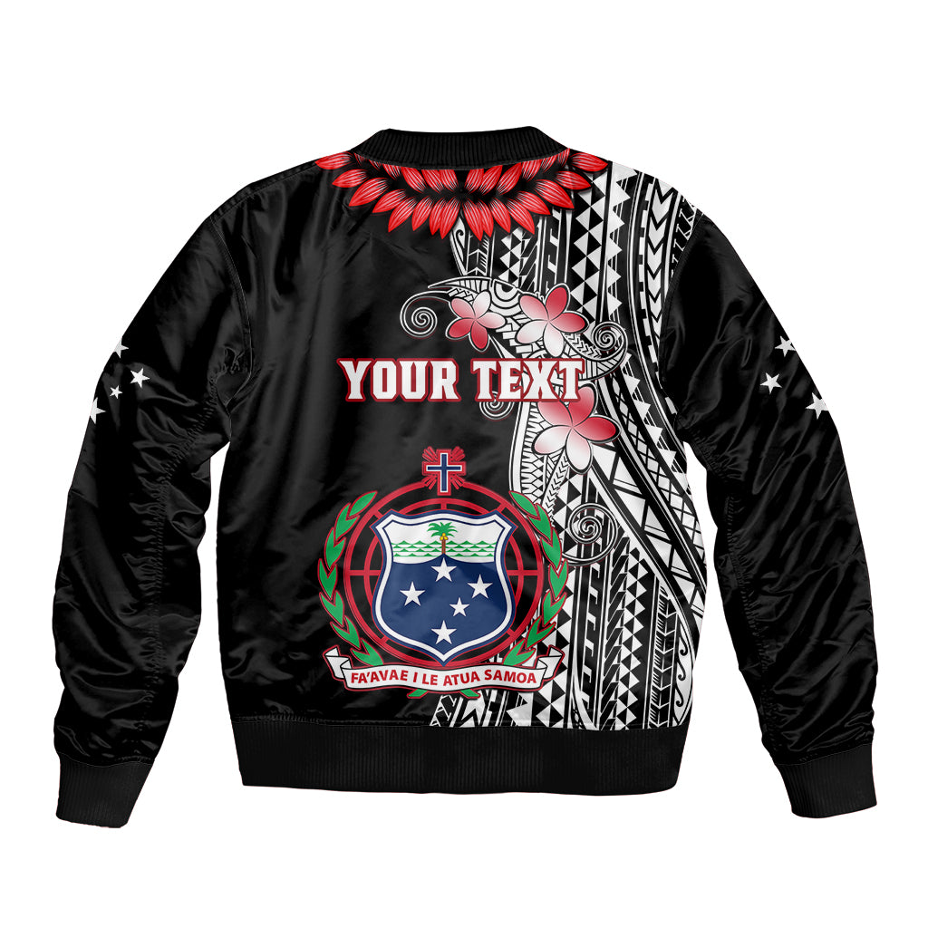 Personalised Samoa Sleeve Zip Bomber Jacket Ula Fala Mix Samoan Tribal Black Version - Wonder Print Shop