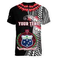 Personalised Samoa Women V Neck T Shirt Ula Fala Mix Samoan Tribal Black Version - Wonder Print Shop