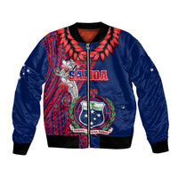 Polynesian Pride Samoa Bomber Jacket Ula Fala Mix Samoan Tribal Blue Version - Wonder Print Shop