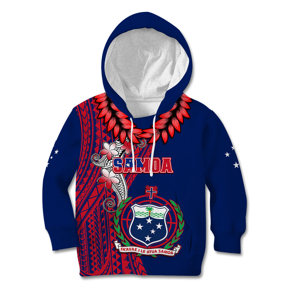 Polynesian Pride Samoa Kid Hoodie Ula Fala Mix Samoan Tribal Blue Version - Wonder Print Shop