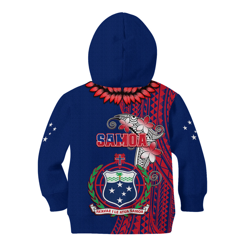 Polynesian Pride Samoa Kid Hoodie Ula Fala Mix Samoan Tribal Blue Version - Wonder Print Shop