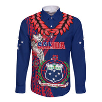 Polynesian Pride Samoa Long Sleeve Button Shirt Ula Fala Mix Samoan Tribal Blue Version - Wonder Print Shop