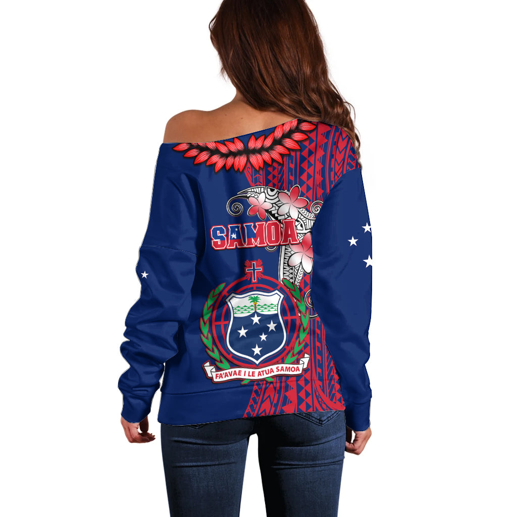 Polynesian Pride Samoa Off Shoulder Sweater Ula Fala Mix Samoan Tribal Blue Version - Wonder Print Shop