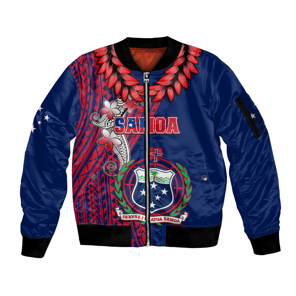 Polynesian Pride Samoa Sleeve Zip Bomber Jacket Ula Fala Mix Samoan Tribal Blue Version - Wonder Print Shop