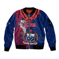 Polynesian Pride Samoa Sleeve Zip Bomber Jacket Ula Fala Mix Samoan Tribal Blue Version - Wonder Print Shop