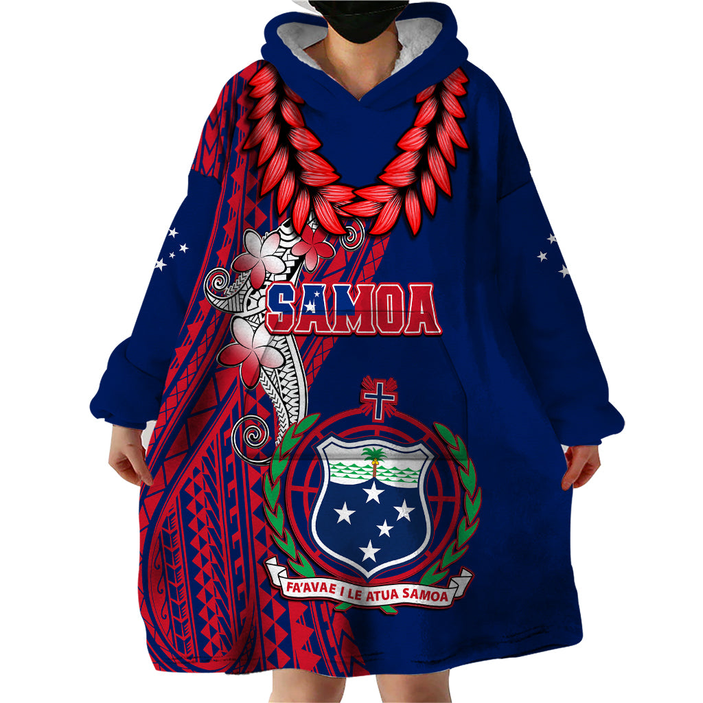 Polynesian Pride Samoa Wearable Blanket Hoodie Ula Fala Mix Samoan Tribal Blue Version - Wonder Print Shop