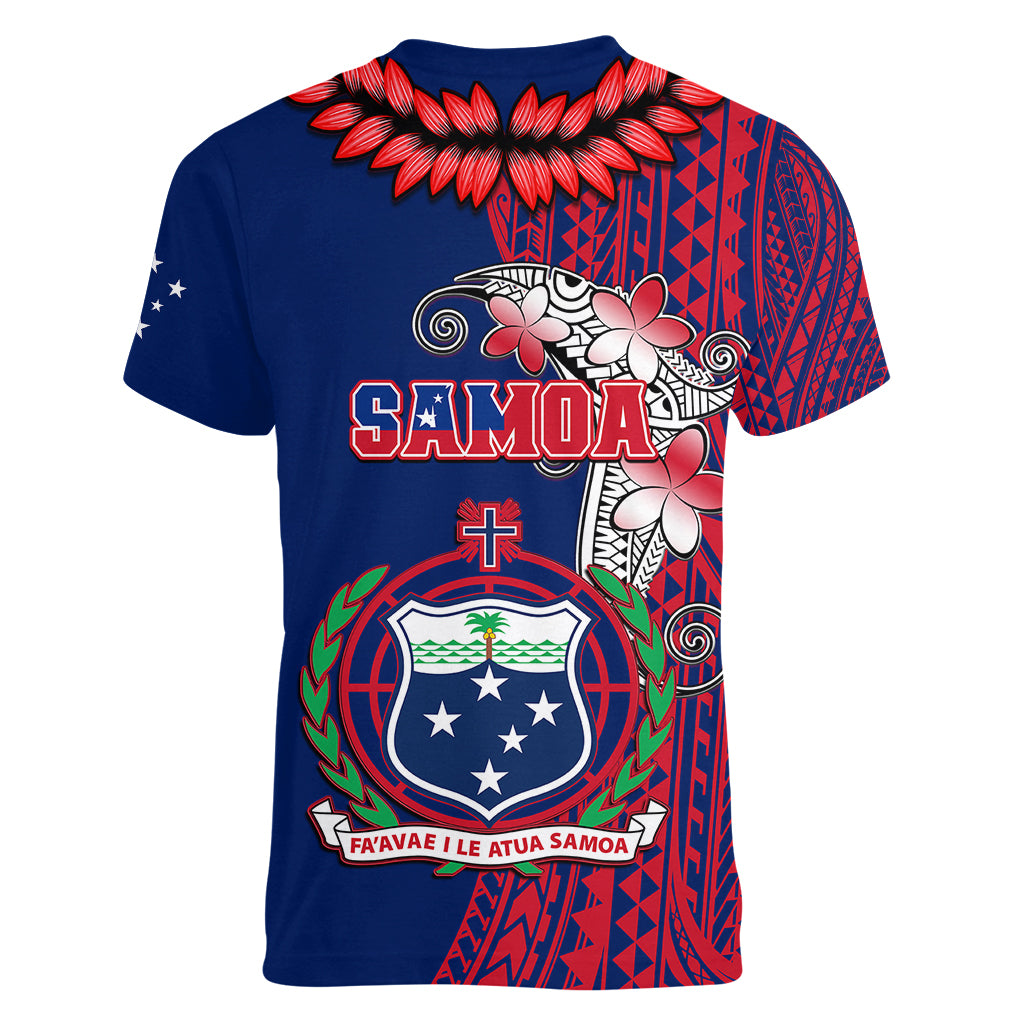 Polynesian Pride Samoa Women V Neck T Shirt Ula Fala Mix Samoan Tribal Blue Version - Wonder Print Shop