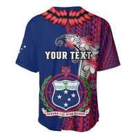 Personalised Samoa Baseball Jersey Ula Fala Mix Samoan Tribal Blue Version - Wonder Print Shop