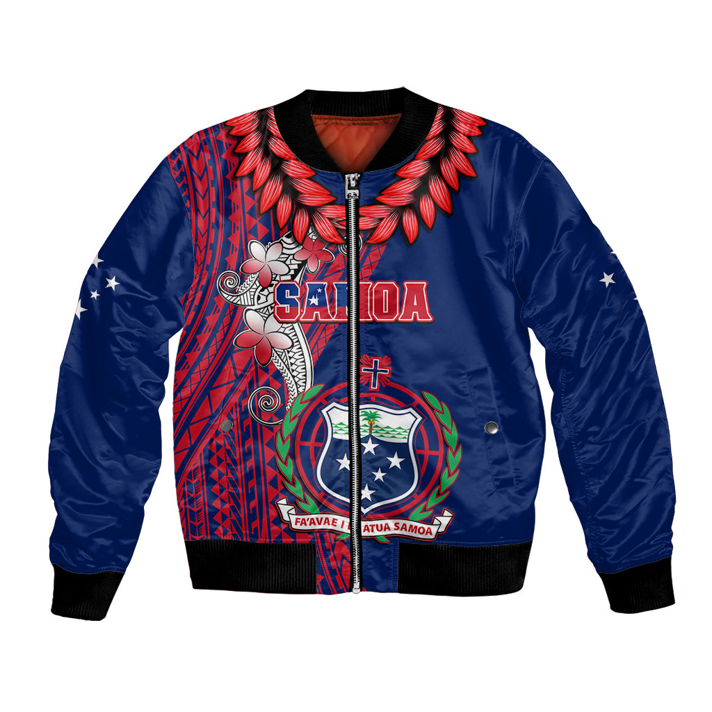Personalised Samoa Bomber Jacket Ula Fala Mix Samoan Tribal Blue Version - Wonder Print Shop