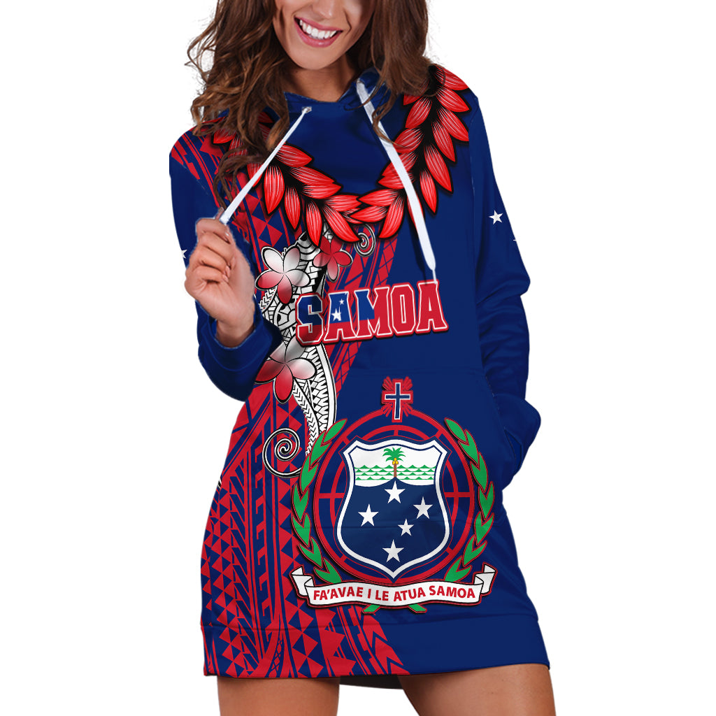 Personalised Samoa Hoodie Dress Ula Fala Mix Samoan Tribal Blue Version - Wonder Print Shop