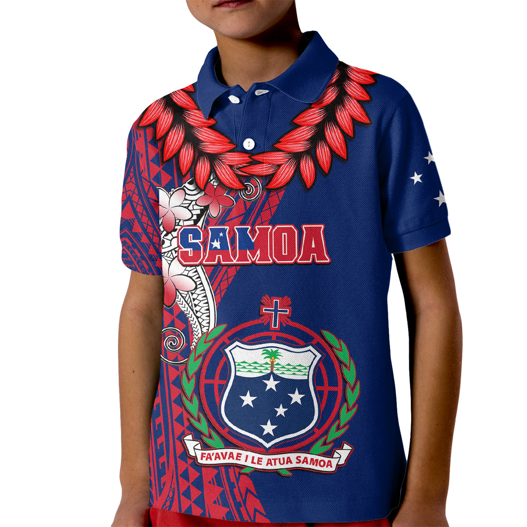 Personalised Samoa Kid Polo Shirt Ula Fala Mix Samoan Tribal Blue Version - Wonder Print Shop