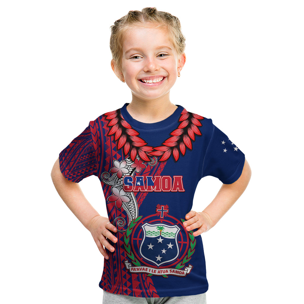 Personalised Samoa Kid T Shirt Ula Fala Mix Samoan Tribal Blue Version - Wonder Print Shop