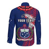 Personalised Samoa Long Sleeve Button Shirt Ula Fala Mix Samoan Tribal Blue Version - Wonder Print Shop