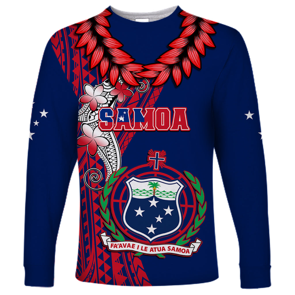 Personalised Samoa Long Sleeve Shirt Ula Fala Mix Samoan Tribal Blue Version - Wonder Print Shop