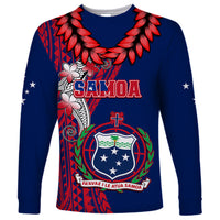 Personalised Samoa Long Sleeve Shirt Ula Fala Mix Samoan Tribal Blue Version - Wonder Print Shop