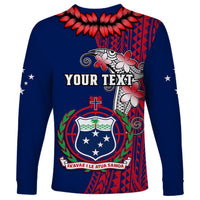 Personalised Samoa Long Sleeve Shirt Ula Fala Mix Samoan Tribal Blue Version - Wonder Print Shop