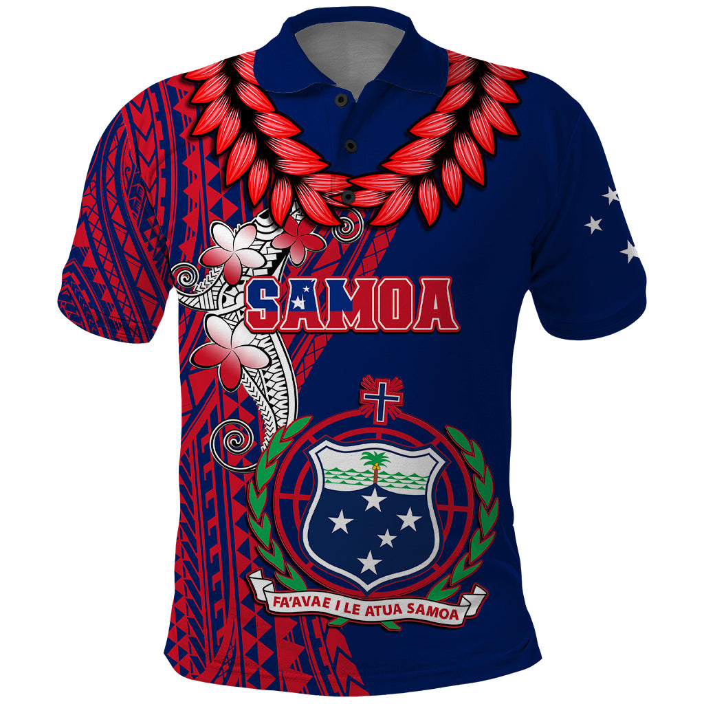 Personalised Samoa Polo Shirt Ula Fala Mix Samoan Tribal Blue Version - Wonder Print Shop