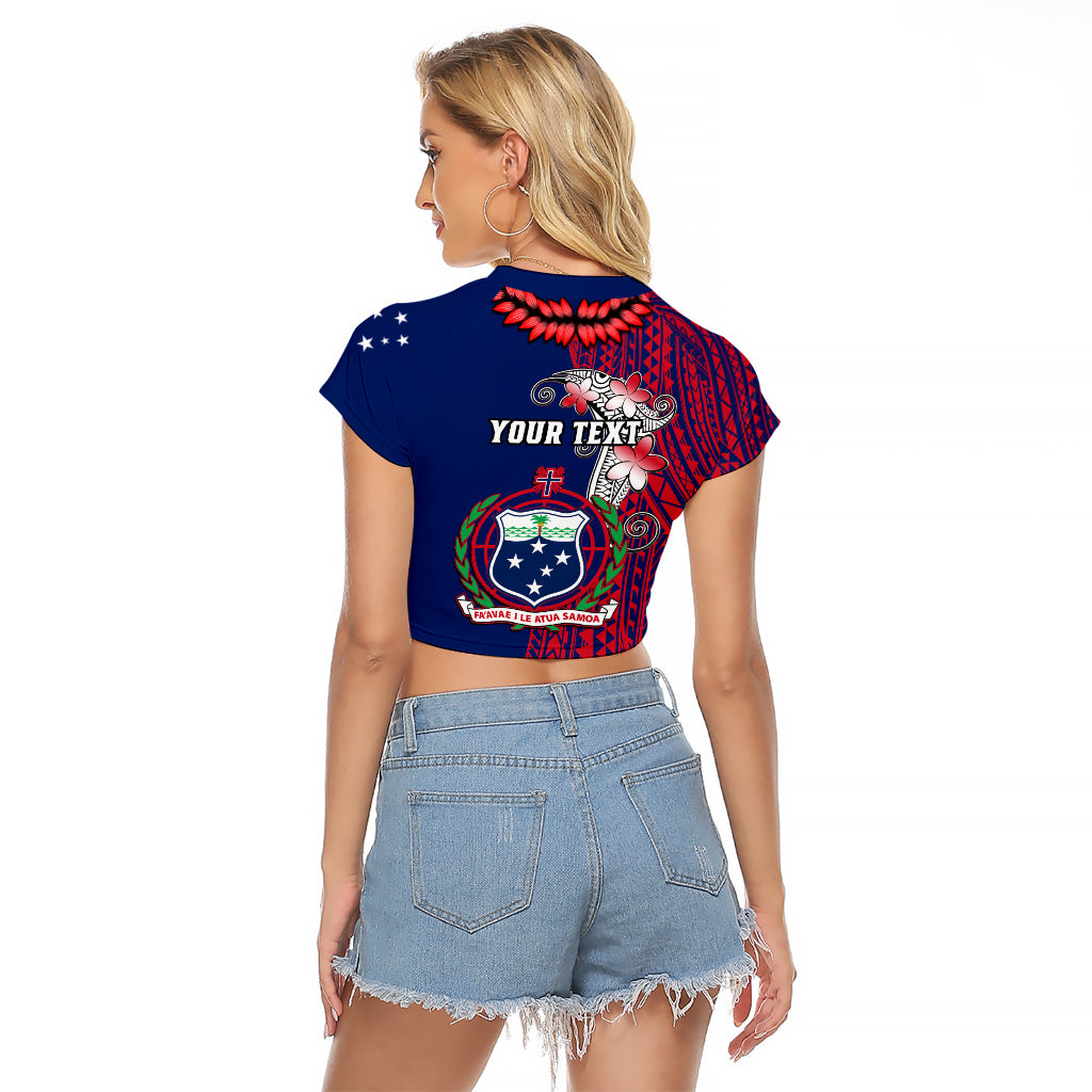 Personalised Samoa Raglan Cropped T Shirt Ula Fala Mix Samoan Tribal Blue Version - Wonder Print Shop