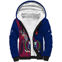 Personalised Samoa Sherpa Hoodie Ula Fala Mix Samoan Tribal Blue Version - Wonder Print Shop