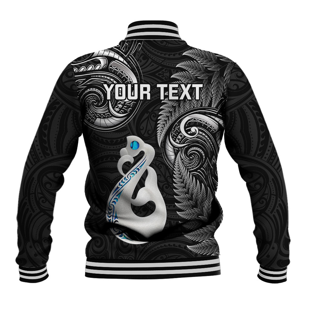 Personalised New Zealand Baseball Jacket Aotearoa Silver Fern With Manaia Maori Unique Black - Wonder Print Shop