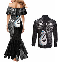 personalised-new-zealand-couples-mermaid-dress-and-long-sleeve-button-shirts-aotearoa-silver-fern-with-manaia-maori-unique-black