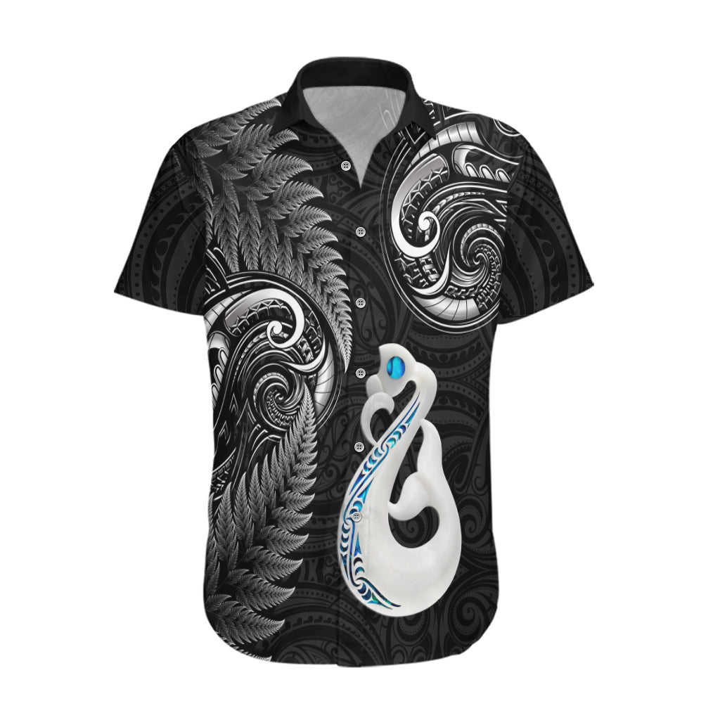 Personalised New Zealand Hawaiian Shirt Aotearoa Silver Fern With Manaia Maori Unique Black - Wonder Print Shop