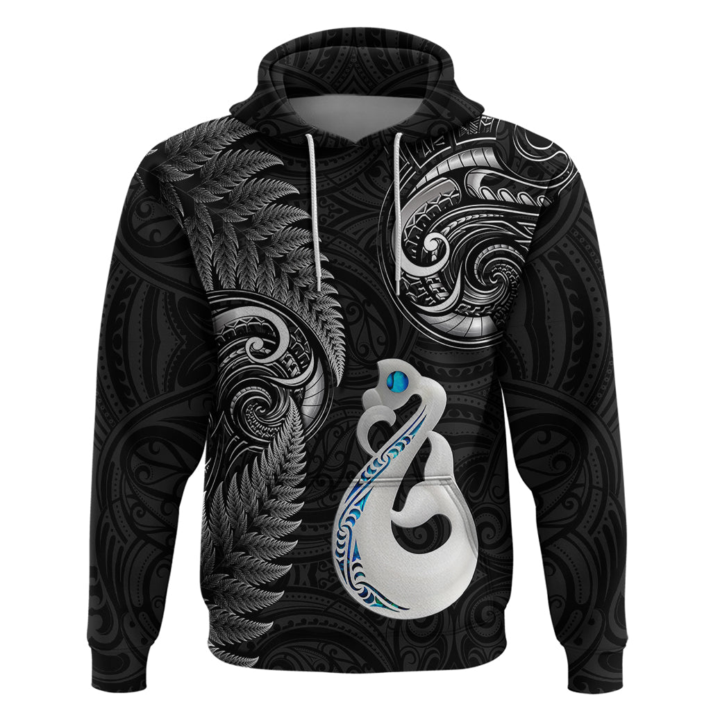 Personalised New Zealand Hoodie Aotearoa Silver Fern With Manaia Maori Unique Black - Wonder Print Shop