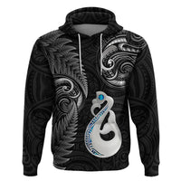 Personalised New Zealand Hoodie Aotearoa Silver Fern With Manaia Maori Unique Black - Wonder Print Shop