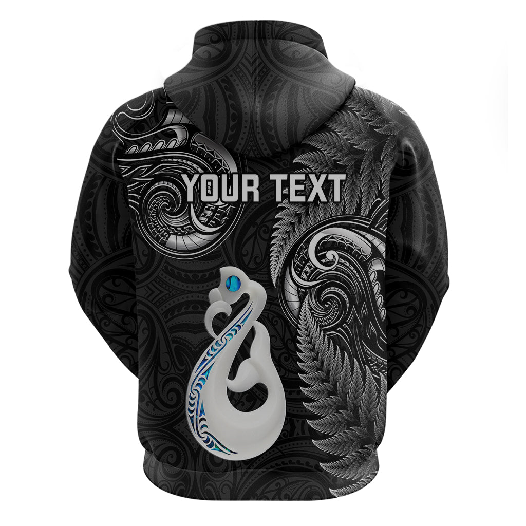 Personalised New Zealand Hoodie Aotearoa Silver Fern With Manaia Maori Unique Black - Wonder Print Shop