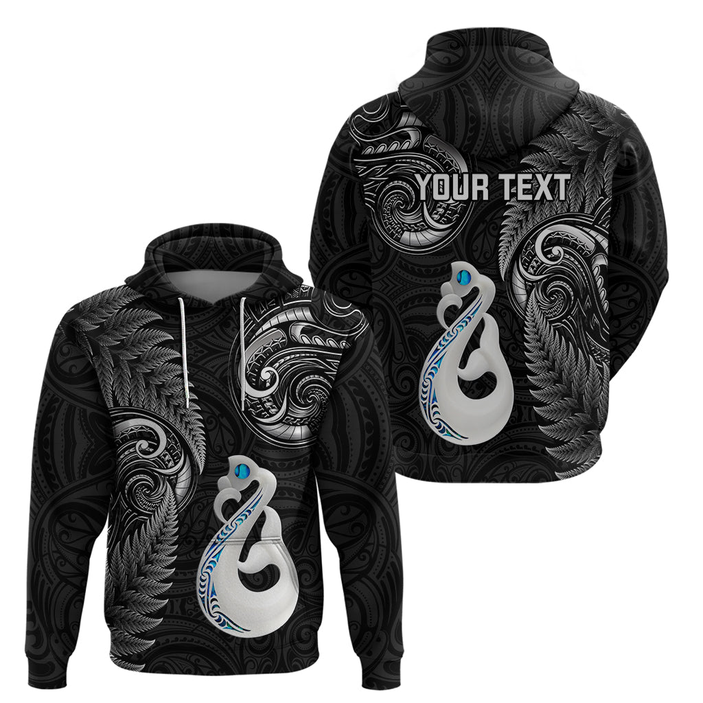 Personalised New Zealand Hoodie Aotearoa Silver Fern With Manaia Maori Unique Black - Wonder Print Shop
