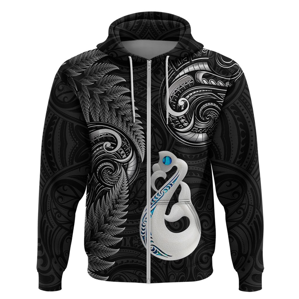 Personalised New Zealand Hoodie Aotearoa Silver Fern With Manaia Maori Unique Black - Wonder Print Shop