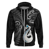 Personalised New Zealand Hoodie Aotearoa Silver Fern With Manaia Maori Unique Black - Wonder Print Shop