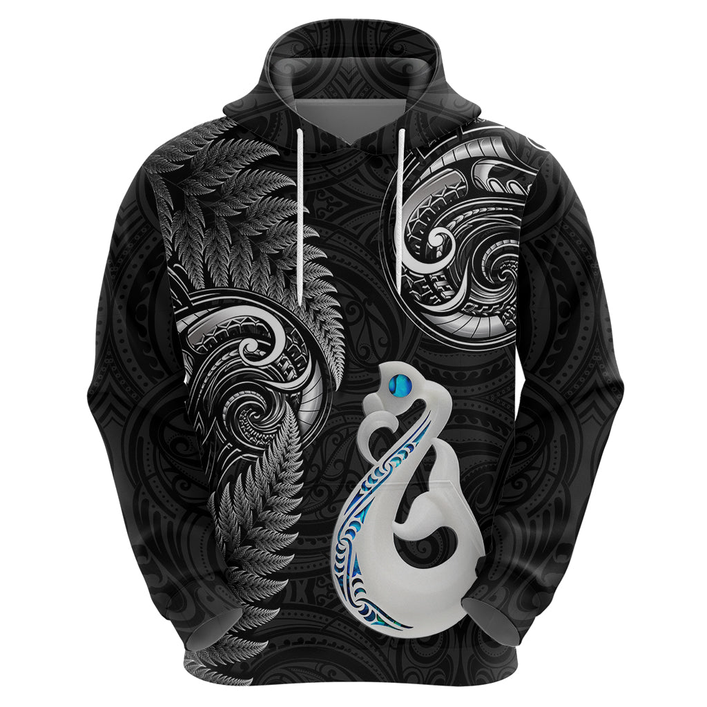 Personalised New Zealand Hoodie Aotearoa Silver Fern With Manaia Maori Unique Black - Wonder Print Shop