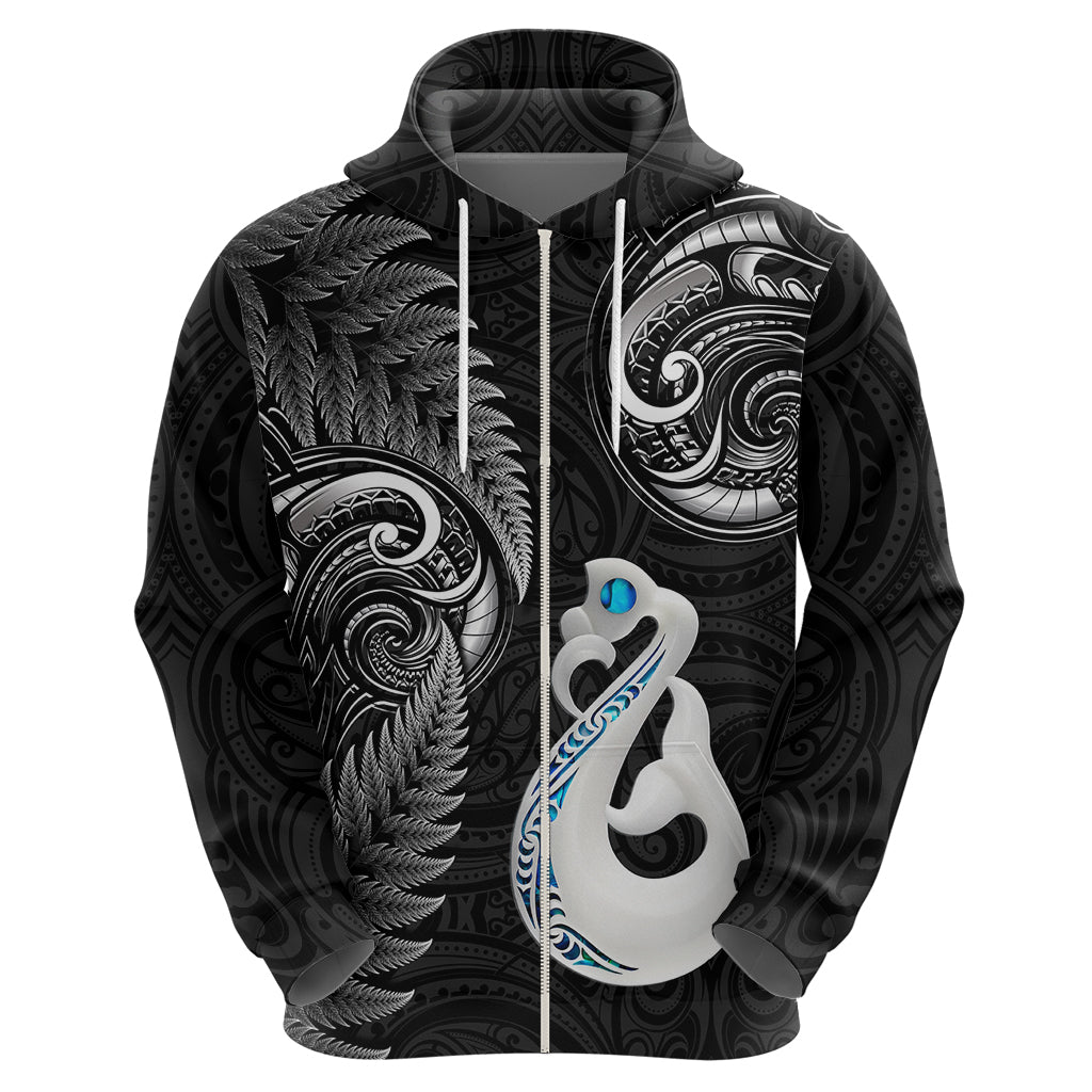 Personalised New Zealand Hoodie Aotearoa Silver Fern With Manaia Maori Unique Black - Wonder Print Shop