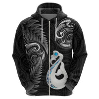 Personalised New Zealand Hoodie Aotearoa Silver Fern With Manaia Maori Unique Black - Wonder Print Shop