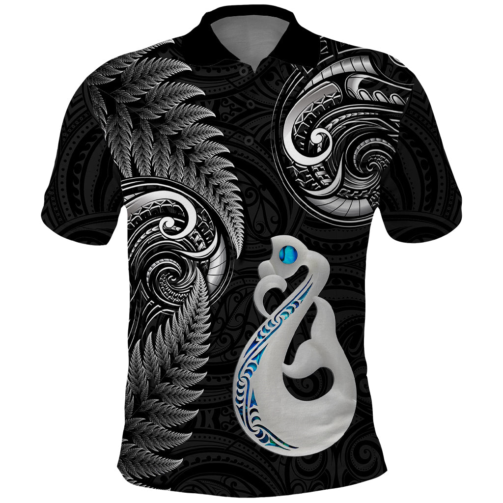 Personalised New Zealand Polo Shirt Aotearoa Silver Fern With Manaia Maori Unique Black - Wonder Print Shop