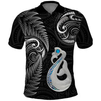 Personalised New Zealand Polo Shirt Aotearoa Silver Fern With Manaia Maori Unique Black - Wonder Print Shop
