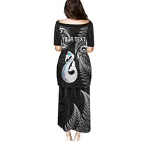 Personalised New Zealand Puletasi Aotearoa Silver Fern With Manaia Maori Unique Black - Wonder Print Shop