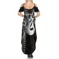 Personalised New Zealand Summer Maxi Dress Aotearoa Silver Fern With Manaia Maori Unique Black - Wonder Print Shop