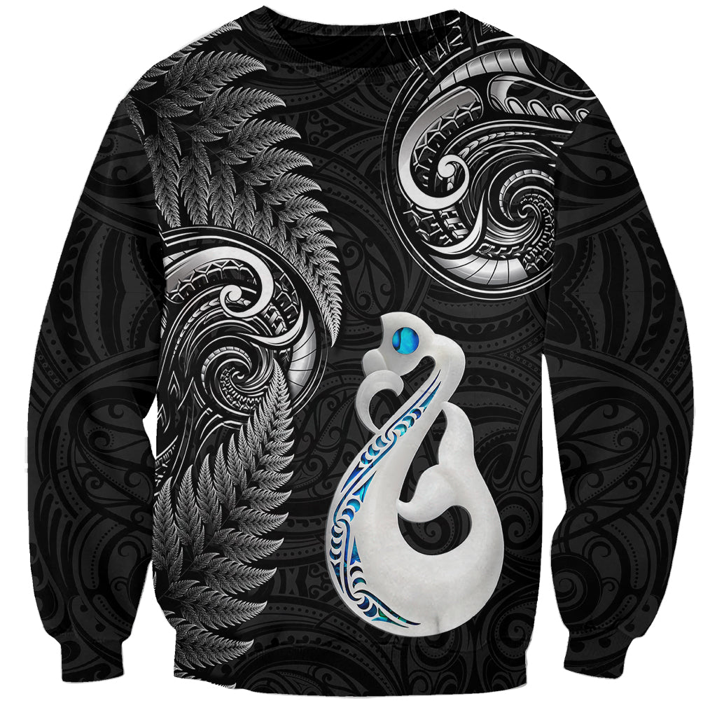 Personalised New Zealand Sweatshirt Aotearoa Silver Fern With Manaia Maori Unique Black - Wonder Print Shop