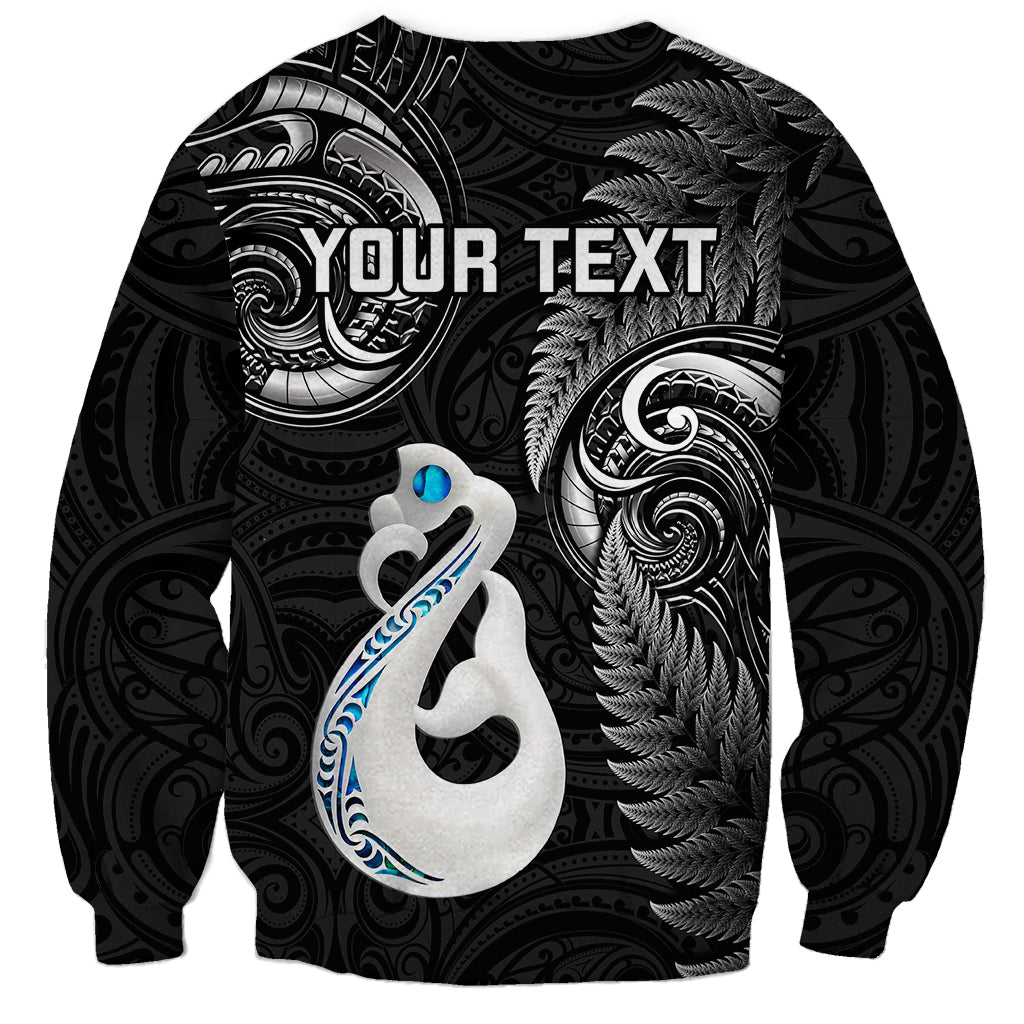 Personalised New Zealand Sweatshirt Aotearoa Silver Fern With Manaia Maori Unique Black - Wonder Print Shop