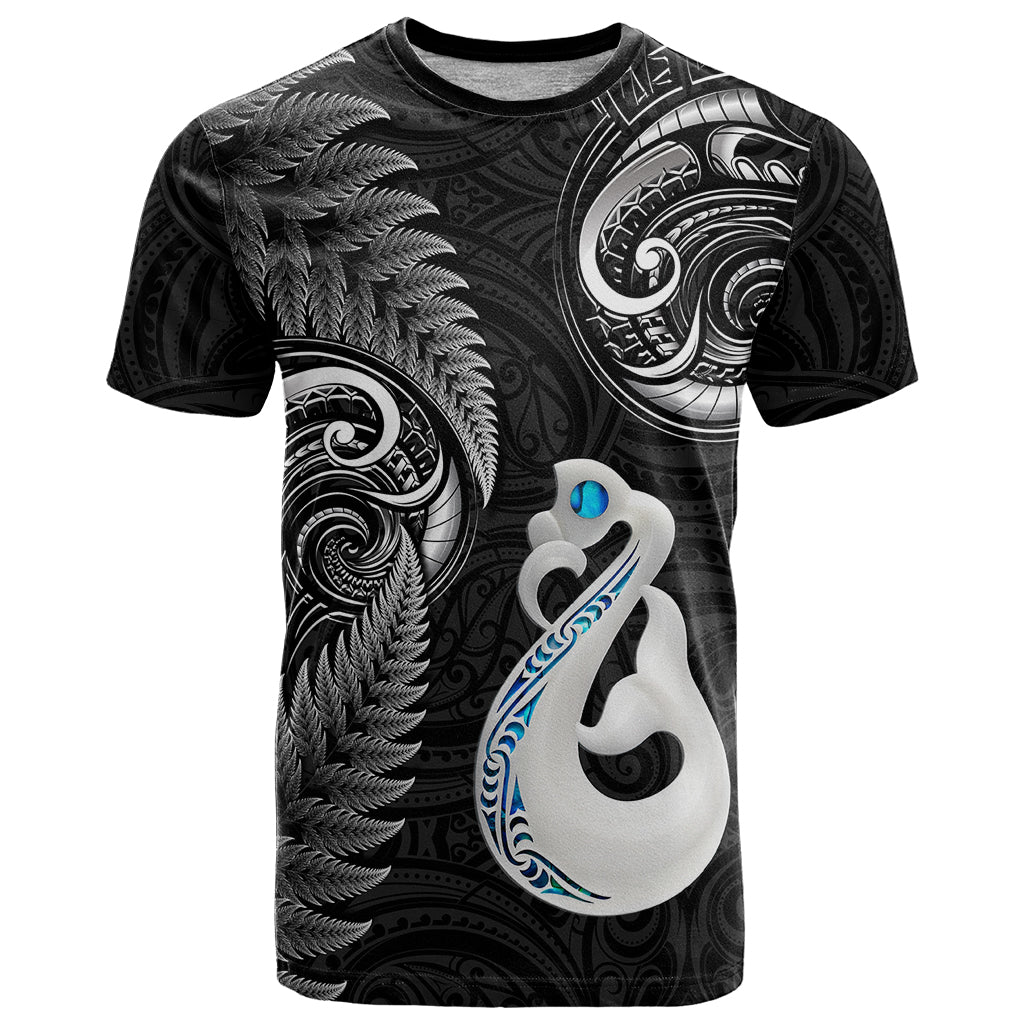 Personalised New Zealand T Shirt Aotearoa Silver Fern With Manaia Maori Unique Black - Wonder Print Shop