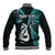 Personalised New Zealand Baseball Jacket Aotearoa Silver Fern With Manaia Maori Unique Turquoise - Wonder Print Shop