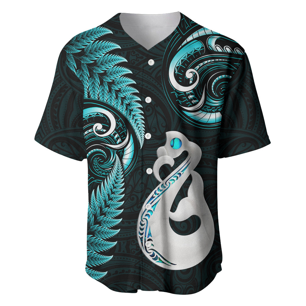 Personalised New Zealand Baseball Jersey Aotearoa Silver Fern With Manaia Maori Unique Turquoise - Wonder Print Shop